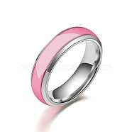 Luminous 304 Stainless Steel Flat Plain Band Finger Ring, Glow In The Dark Jewelry for Men Women, Pearl Pink, US Size 11(20.6mm)(LUMI-PW0001-117F-01)