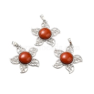 Natural Red Jasper Pendants, Flower Charms, with Rack Plating Platinum Tone Brass Findings, Cadmium Free & Lead Free, 38x37x7~7.5mm, Hole: 8x5mm(G-B033-02P-20)