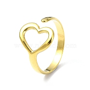 Ion Plating(IP) 304 Stainless Steel Open Cuff Ring, Hollow Heart, Real 18K Gold Plated, Inner Diameter: 18mm(RJEW-L109-050G)