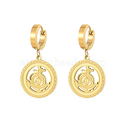 304 Stainless Steel Dangle Hoop Earrings, Anchor, Golden, 33.7x13.9mm(FL9433-2)