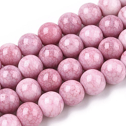 Opaque Crackle Glass Round Beads Strands, Imitation Stones, Round, Pearl Pink, 10mm, Hole: 1.5mm, about 80pcs/strand, 30.31~31.10 inch(77~79cm)(GLAA-T031-10mm-01Y)