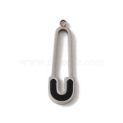 304 Stainless Steel Enamel Pendants, Paper Clip Charm, Stainless Steel Color, 22x6.5x1.5mm, Hole: 1mm(STAS-L022-335P)