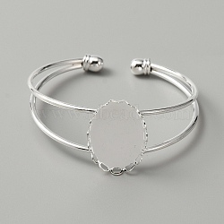 Alloy Double Wire Cuff Bangle Makings, Torque Bangle, Blank Bangle Base with Lacy Oval Tray, Platinum, Tray: 25x17.5mm, 6~26mm, Inner Diameter: 2-1/8 inch(53.5mm)(FIND-WH0126-156P)