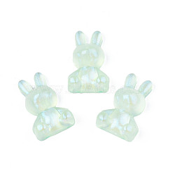 Transparent Acrylic Cabochons, Half Hole, Glitter Beads, Rabbit, Aquamarine, 25x16x8mm, Half Hole: 1mm(MACR-N015-06A)