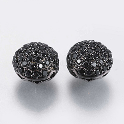 Brass Micro Pave Cubic Zirconia Beads, Hollow Rondelle, Black, Gunmetal, 8.5x5mm, Hole: 1mm(ZIRC-G132-05B)