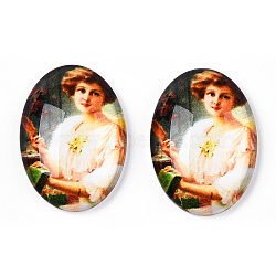 Glass Cabochons, with European Style Pattern, Oval, Blanched Almond, 25x18x6mm(GGLA-T004-01G)