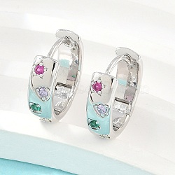 Brass Micro Pave Cubic Zirconia Hoop Earrings, Star with Heart Pattern, Lead Free & Cadmium Free, Rack Plating, Long-Lasting Plated, Platinum, 16x15x5mm(KK-CBA8324-01P)
