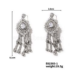 Teardrop Tassel Stud Earrings, Delicate And Stylish, Perfect For Any Outfit, Platinum, 81x28mm(NT9120)