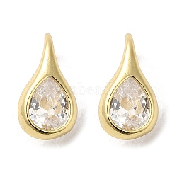 Rack Plating Real 18K Gold Plated Brass Teardrop Dangle Earrings, with Cubic Zirconia, Long-Lasting Plated, Lead Free & Cadmium Free, Clear, 17.5x9x9mm(EJEW-B034-03G-06)