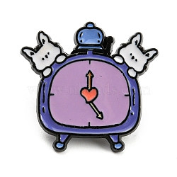 Cartoon Rabbit Enamel Pins, Black Alloy Badge for Women, Clock, 25x26x2mm(JEWB-G026-04B)