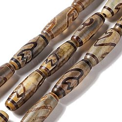 Tibetan Style dZi Beads Strands, Natural & Dyed Agate Beads, Rice, Lotus Pattern, 28.5~30x10mm, Hole: 2.5mm, about 10pcs/strand, 11.81''(30cm)(G-A024-01C)