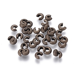 Brass Crimp Beads Covers, Nickel Free, Antique Bronze, Size: About 5mm In Diameter, 4mm Thick, Hole: 2.2mm(KK-G017-AB-NF)