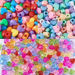 Opaque & Transparent Acrylic Beads, Heart, Mixed Color, 9~10x10~12x7mm, Hole: 2.5~4mm, 600pcs/set(MACR-TA0001-14)