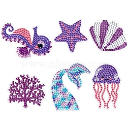 Ocean Animal Theme DIY Diamond Painting Stickers Kits for Kids and Adult Beginners, Cartoon Stickers Stick Paint with Diamonds, Sea Horse Octopus Shell, Violet, Sheet: 180x130mm(PW-WG95695-01)