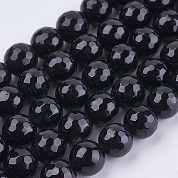 Natural Black Onyx Round Beads Strand, Dyed, Faceted, Black, 8mm, Hole: 1mm, about 47pcs/strand, 15.35 inch(X-G-L084-8mm-20)