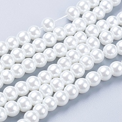 Glass Pearl Beads Strands, for Beading Jewelry Making, Pearlized Crafts Jewelry Making, Round, White, 6mm, Hole: 1mm, about 140pcs/strand, 32 inch(HY-6D-B01)
