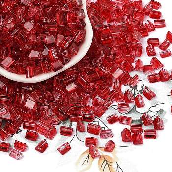 Transparent Spray Painted Glass Seed Beads, Triangle, Red, 6x5x4.3mm, Hole: 1.2mm, about 2368pcs/pound