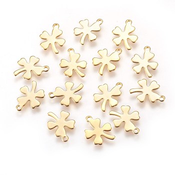 304 Stainless Steel Charms, Four Leaf Clover, Golden, 12x10x0.5mm, Hole: 1.2mm