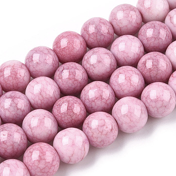 Opaque Crackle Glass Round Beads Strands, Imitation Stones, Round, Pearl Pink, 10mm, Hole: 1.5mm, about 80pcs/strand, 30.31~31.10 inch(77~79cm)
