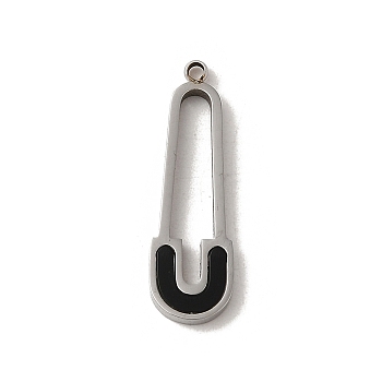 304 Stainless Steel Enamel Pendants, Paper Clip Charm, Stainless Steel Color, 22x6.5x1.5mm, Hole: 1mm