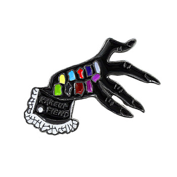 Halloween Theme Enamel Pin, Alloy Brooch for Backpack Clothes, Hand, Black, 35x39mm