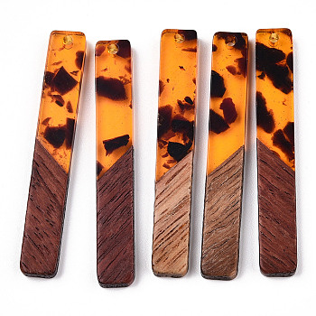Transparent Resin & Walnut Wood Big Pendants, Rectangle Charms, Coral, 51.5x7.5x3mm, Hole: 1.8mm