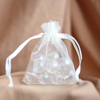 Organza Gift Drawstring Bags, Jewelry Pouches, Wedding Party Christmas Favor Gift Bags, Rectangle, Floral White, 9x7cm