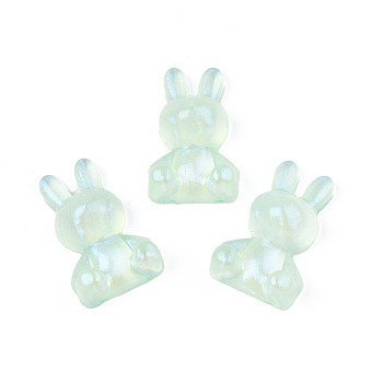 Transparent Acrylic Cabochons, Half Hole, Glitter Beads, Rabbit, Aquamarine, 25x16x8mm, Half Hole: 1mm