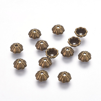 Tibetan Style Bead Caps, Cadmium Free & Nickel Free & Lead Free, Half Round, Antique Bronze, 6x2.5mm, Hole: 1mm
