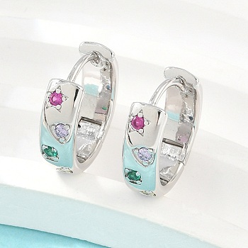 Brass Micro Pave Cubic Zirconia Hoop Earrings, Star with Heart Pattern, Lead Free & Cadmium Free, Rack Plating, Long-Lasting Plated, Platinum, 16x15x5mm