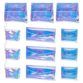 12Pcs 4 Style Laser Iridescent PVC Small Wallets, Coin Purse, for Earphones, Money, Rectangle, Clear AB, 6.5~13.45x9.4~20x0.8~3.9cm, 3pcs/style