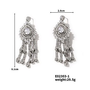 Teardrop Tassel Stud Earrings, Delicate And Stylish, Perfect For Any Outfit, Platinum, 81x28mm