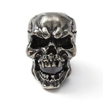 Brass European Beads, Large Hole Beads, Skull, Antique Silver, 19x13x17mm, Hole: 5.5mm