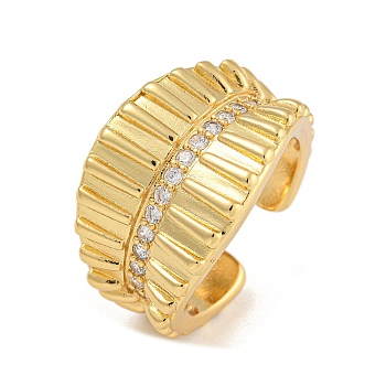 Brass Micro Pave Cubic Zirconia Cuff Rings, Wide Band Rings, Real 18K Gold Plated, 16mm, Inner Diameter: 18.5mm