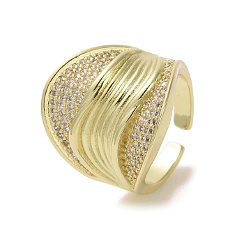 Brass Micro Pave Cubic Zirconia Open Cuff Ring, Real 16K Gold Plated, Inner Diameter: 18mm