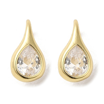 Rack Plating Real 18K Gold Plated Brass Teardrop Dangle Earrings, with Cubic Zirconia, Long-Lasting Plated, Lead Free & Cadmium Free, Clear, 17.5x9x9mm