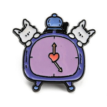 Cartoon Rabbit Enamel Pins, Black Alloy Badge for Women, Clock, 25x26x2mm