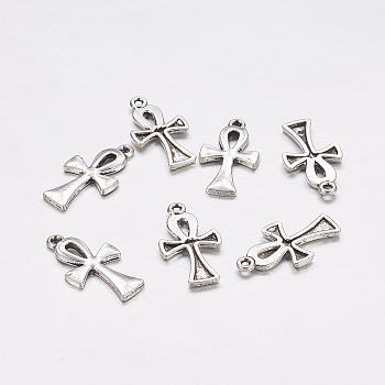 Tibetan Style Pendants,  Cadmium Free & Nickel Free & Lead Free, Ankh Cross, Antique Silver, 22x12x2mm, Hole: 2mm