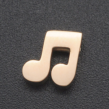 201 Stainless Steel Charms, for Simple Necklaces Making, Laser Cut, Musical Note, Rose Gold, 8x7.5x3mm, Hole: 1.8mm