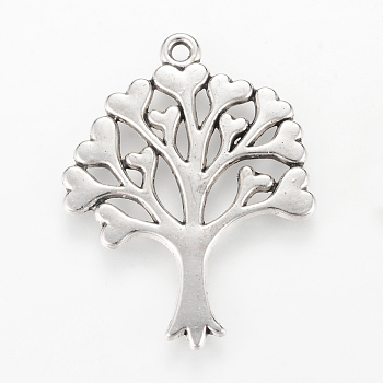 Tibetan Style Alloy Pendants, Tree, Cadmium Free & Lead Free, Antique Silver, 33x25x2mm, Hole: 2mm