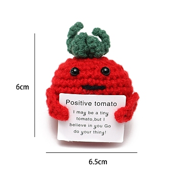 Funny Positive Tomato Doll, Wool Knitting Doll with Positive Card, for Office Desk Decoration Gift, Red, 60x65mm