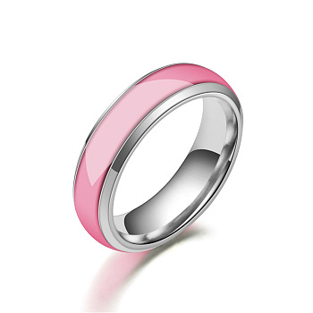 Luminous 304 Stainless Steel Flat Plain Band Finger Ring, Glow In The Dark Jewelry for Men Women, Pearl Pink, US Size 11(20.6mm)