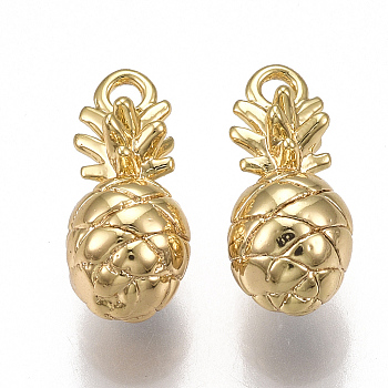 Brass Charms, Pineapple, Nickel Free, Real 18K Gold Plated, 12x5.5mm, Hole: 1mm