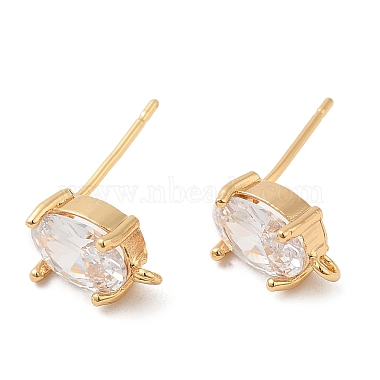 Real 18K Gold Plated Rectangle Brass+Glass Stud Earring Findings