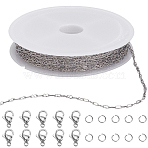 DIY 304 Stainless Steel Paperclip Chains Necklaces/Bracelets Making Kits, Stainless Steel Color, 1.8x5x0.5mm(DIY-SC0029-36)
