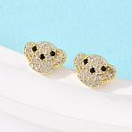 Brass Micro Pave Clear Cubic Zirconia Dog Stud Earrings, Pave Cluster Earring, Rack Plating, Long-Lasting Plated, Cadmium Free & Lead Free, Real 18K Gold Plated, 8x10.5mm(EJEW-F400-09G)