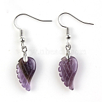 Natural Amethyst Wings Dangle Earrings, Platinum Plated Brass Jewelry for Women, 18x10mm(WI-PW0001-057K)