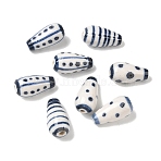 Handmade Porcrlain Beads, Blue and White Porcelain, Teardrop with Stripe and Dot Pattern, Marine Blue, 26~27x13.5mm, Hole: 2.5mm(PORC-C012-05)