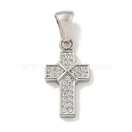 304 Stainless Steel Cubic Zirconia Pendants, Cross Charm, Stainless Steel Color, 18.5x10x2.5mm, Hole: 6x3mm(STAS-C102-04F-P)