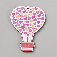 Single Face Printed Heart Wood Big Pendants, Valentine's Day Wooden Charms, Hot Air Balloon, 56x42x2.4mm, Hole: 2mm(WOOD-CJC0011-07E)